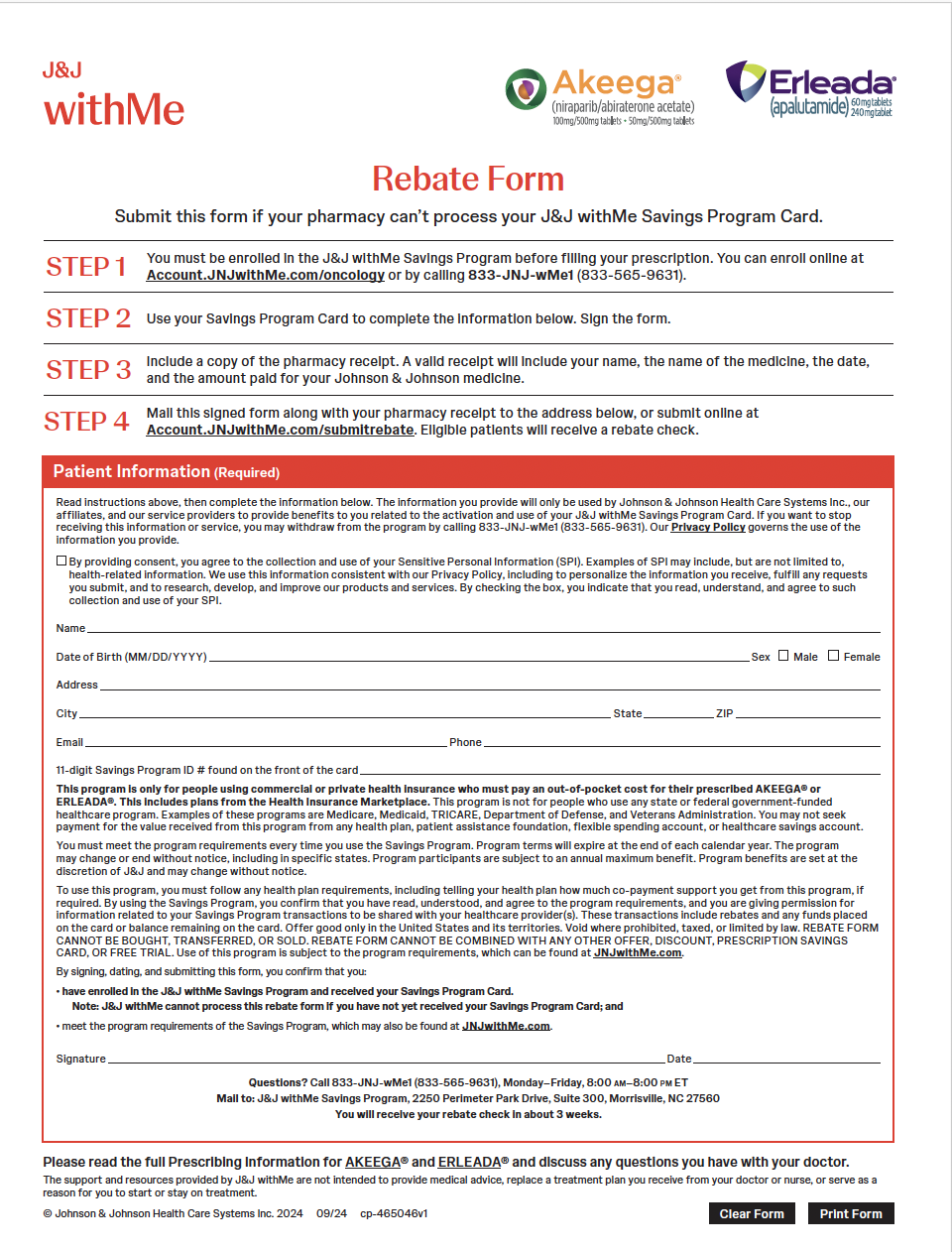 J&J withMe Savings Program Rebate Form