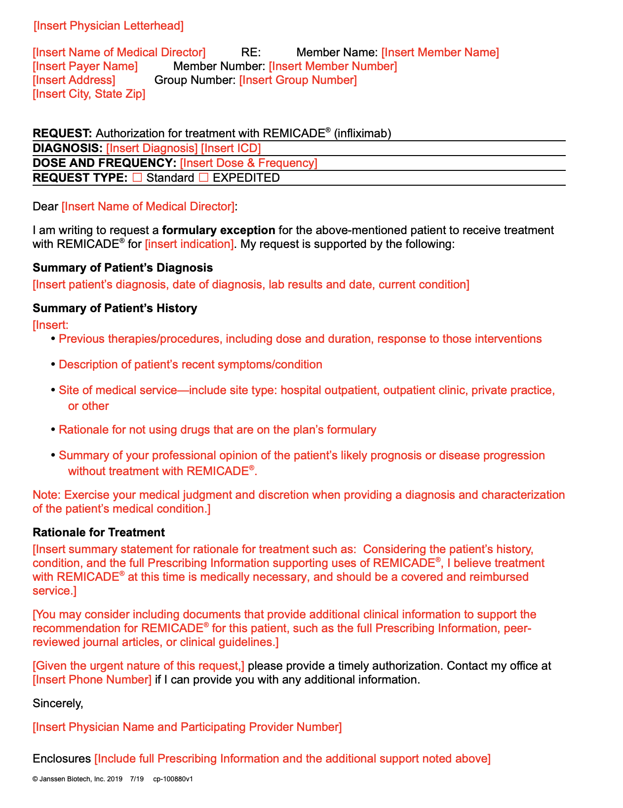 REMICADE® Letter of Exception